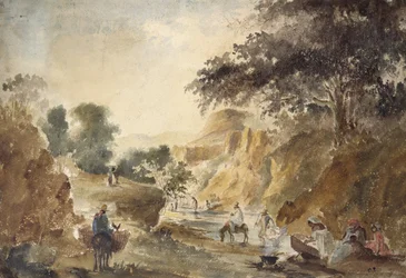 Landscape with figures by a river